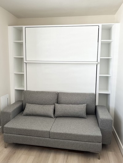 Royal Queen Wall Bed with Vertical Sofa and Bookcase Set
