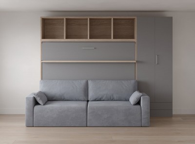 Royal Horizontal Queen Wall Bed with Bookcase and Wardrobe